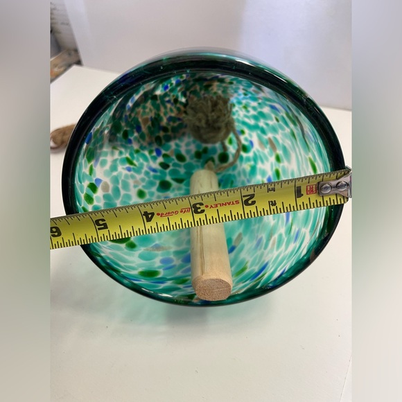 Handcrafted Handblown Glass Wind Chime with Rope and Hook Blue Green Goldtone - Picture 3 of 4